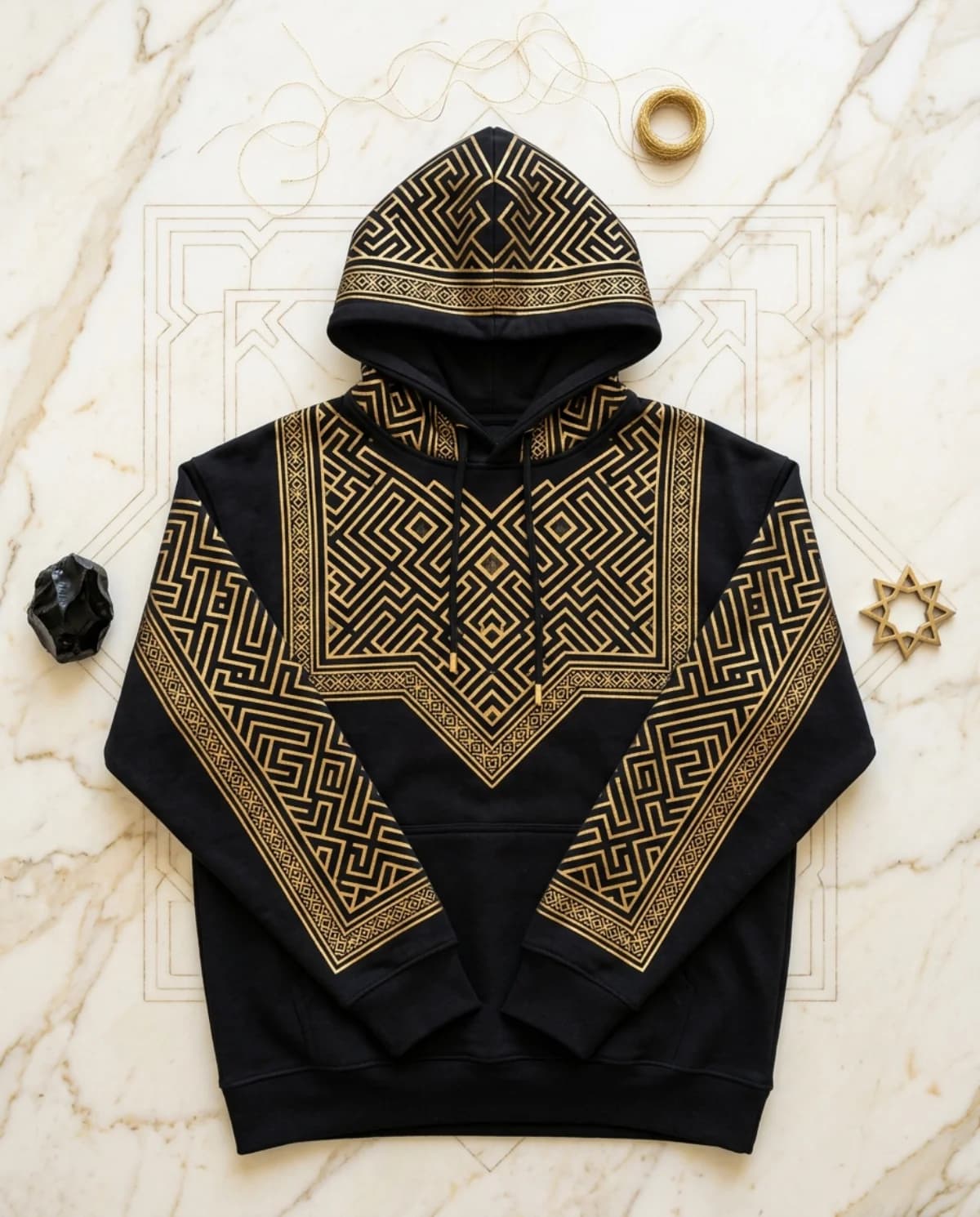 Geometric Maze Hoodie — Stone Grey